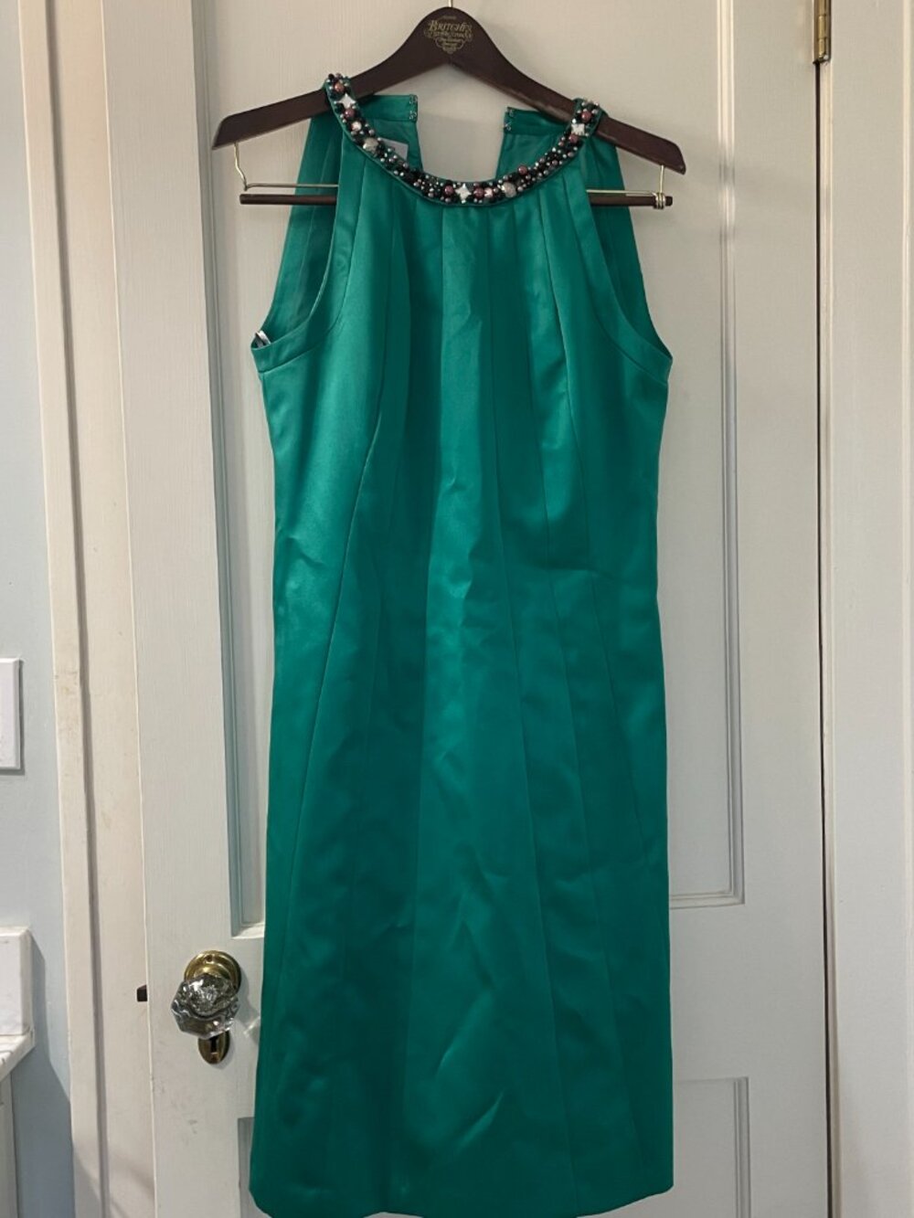 Kay Unger Green/Teal Cocktail Dress Size 8 Beaded Halter keyhole back lined - Picture 2 of 8
